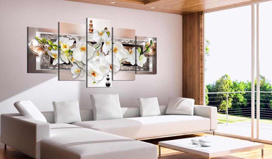 5PCS/Set Orchid Flower Art Print Frameless Canvas Painting Wall Picture Home Decoration No Frame(Color: Multicolor)
