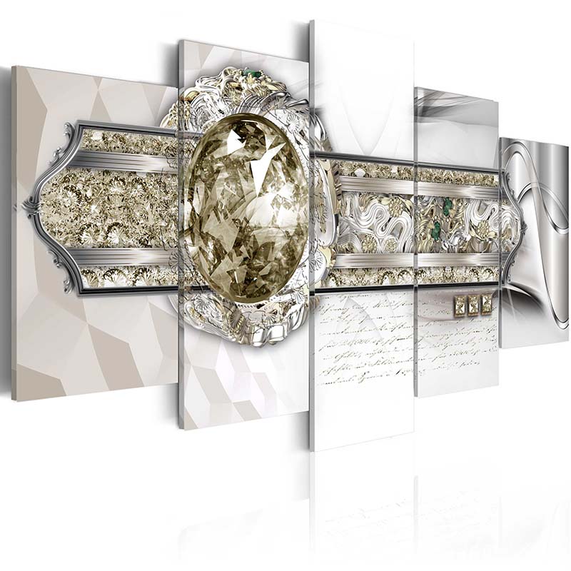 Fashion Wall Art Canvas Painting 5 Pieces Silver Yellow Blue Abstract Diamond Flower Modern Home Decoration,Choose Color And Size No Frame