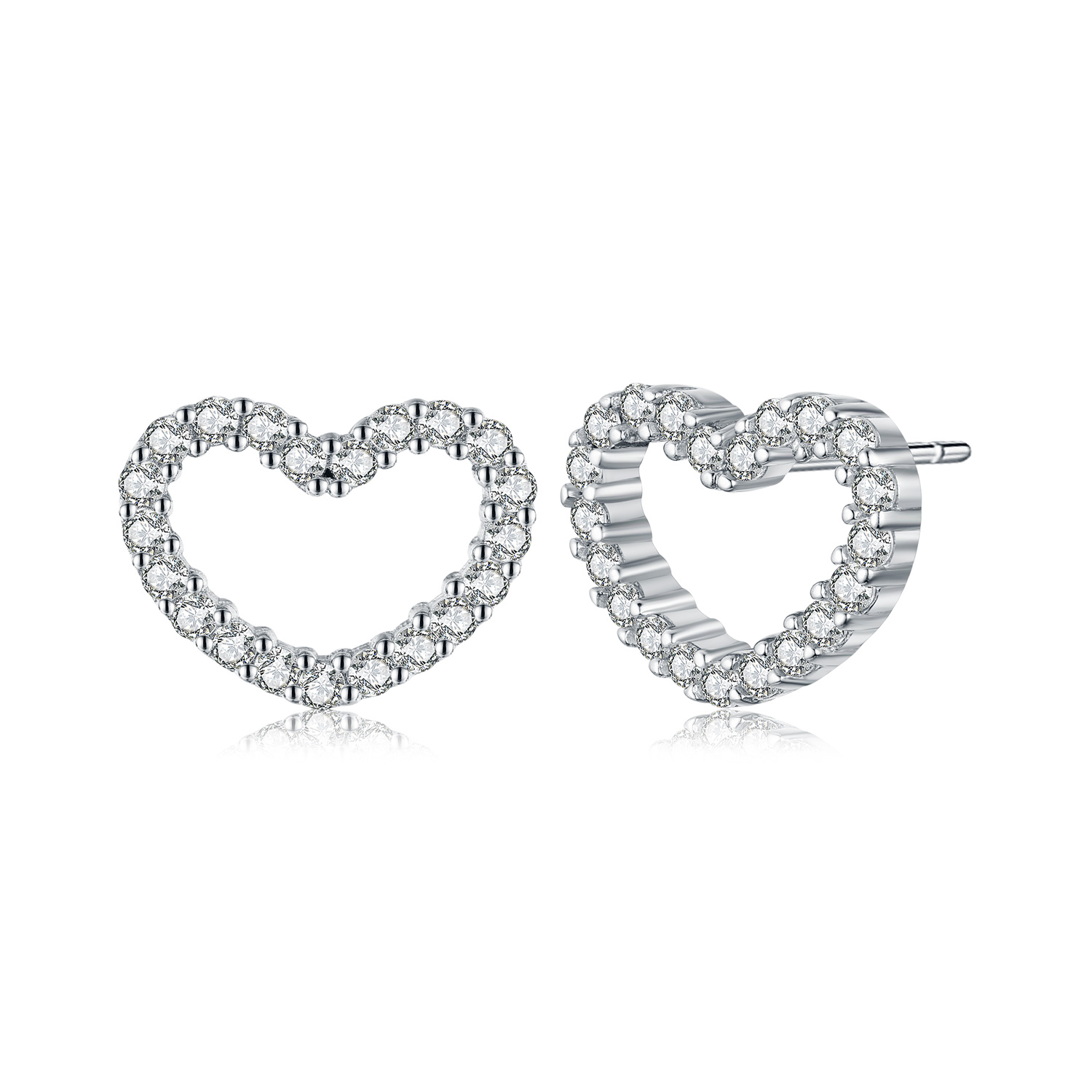 Fashion-925 Sterling Silver Be My Valentine Heart Stud Earrings, Clear CZ Femme Stud-Earrings Jewelry Brincos Fine Jewelry Hollow Heart