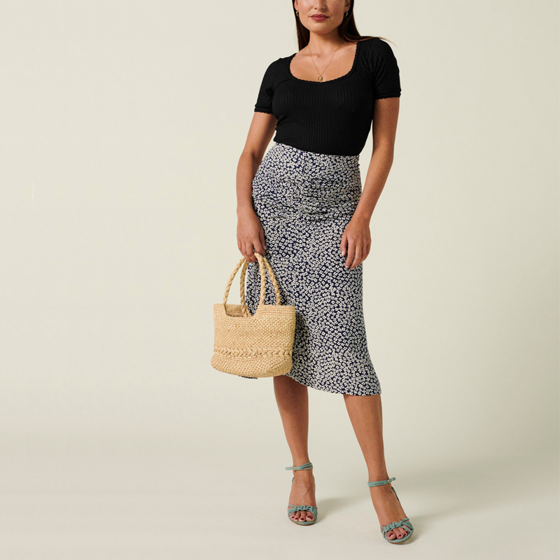 Summer women' skirt casual flower print skirt, Blue