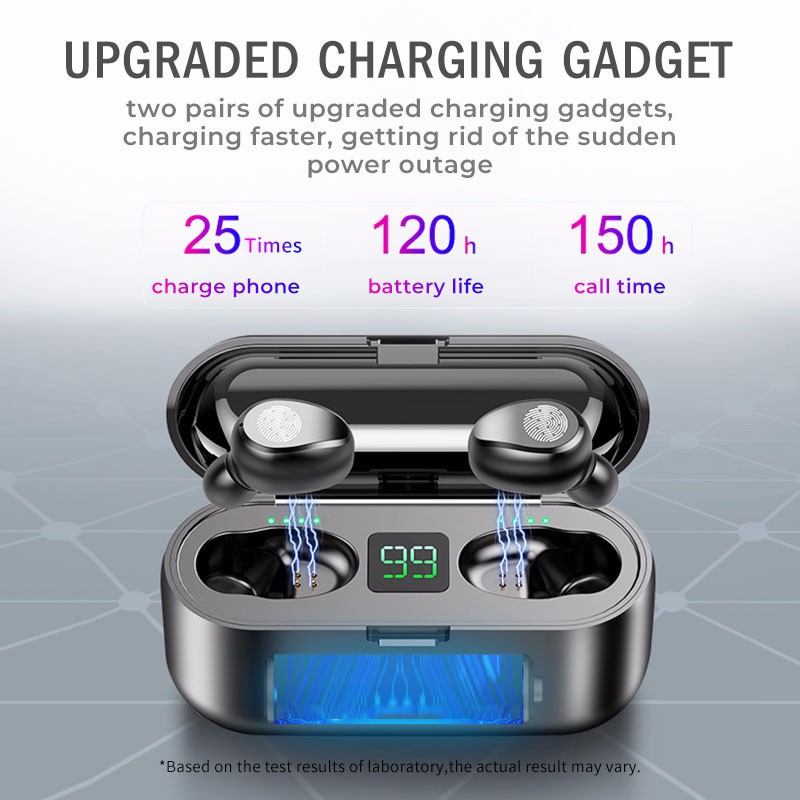 F9 Wireless Earphones Bluetooth V5.0 TWS Headphone LED Display With 2000mAh Headset With Microphone