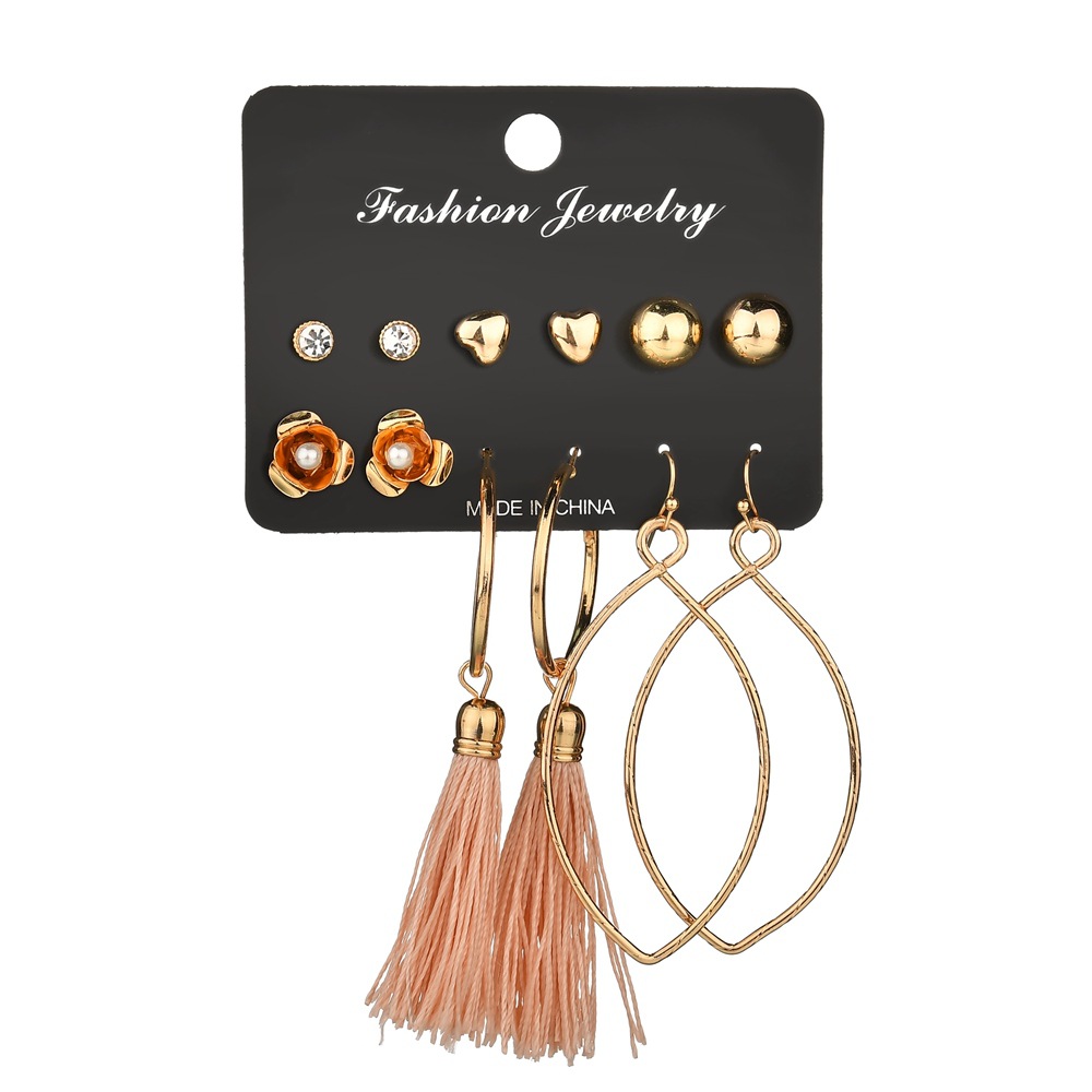 Simple Bohemian Alloy Tassel Earrings Set 6 Piece Set Elegant temperament Jewelry Valentine's Day Gift