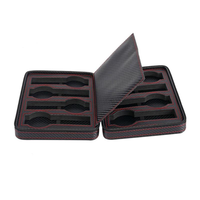 8 Slot Portable Black Carbon Fiber PU Leather Watch Zipper Storage bag Travel Jewlery Watch Box Bag Personalized Luxury Gift