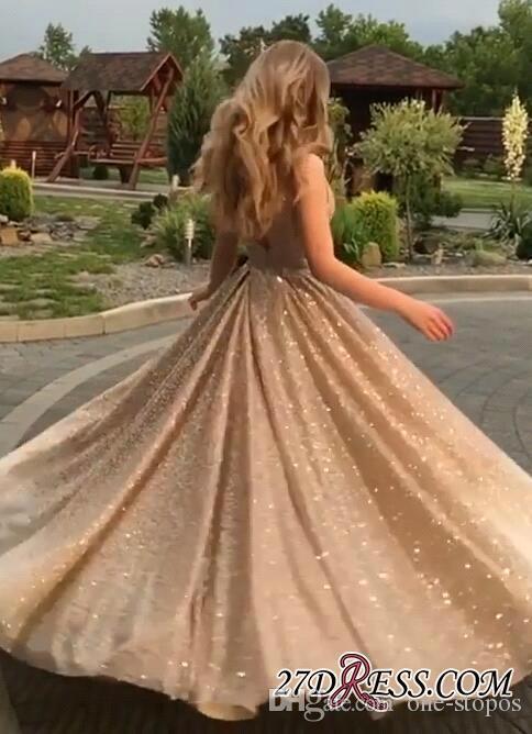Gold Sequins Prom Evening Dress Sparkly Formal Party Ball Gown Long Quinceanera Dresses Custom Made Prom Gown