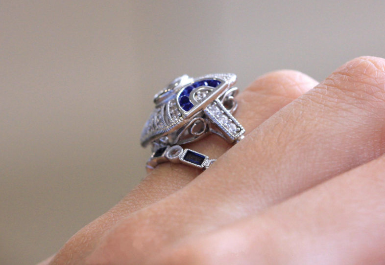Sterg Sier Wedding Ring Set with Blue Sapphire CZ Dias for Mother's Day