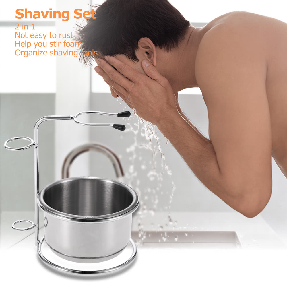 Men's Shaving Mug Bowl Brush Stand Holder Stainless Steel Male Beard Moustache Face Cleaning Soap Bowl Cup For Barber Salon Home