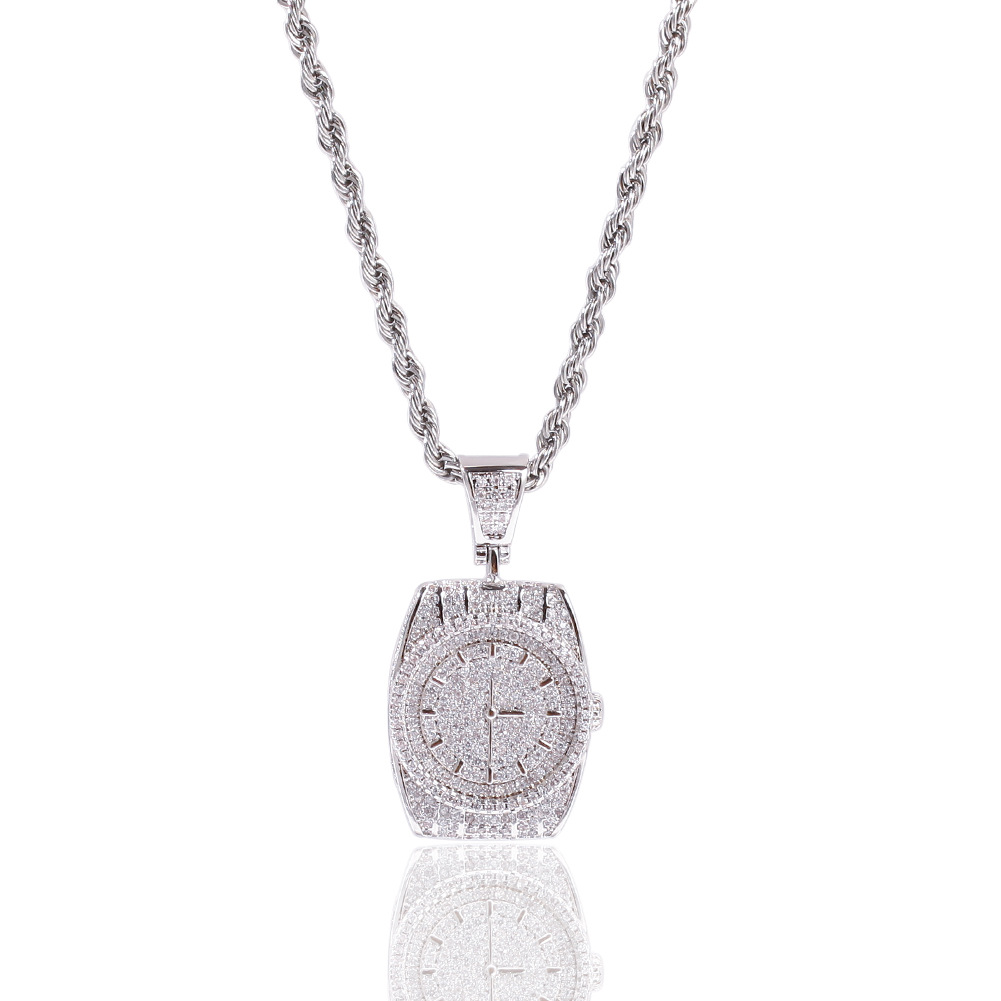 Gold & White Gold Iced Out CZ Cubic Zirconia Mens Watch Dial Pendant Necklace Cuban Chain personalized Diamond Hip Hop Jewelry for Men