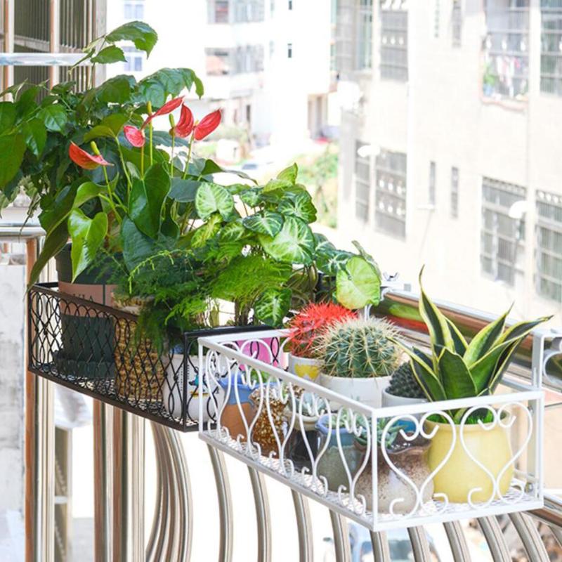 Iron Flower Pot Rack Flowerpot Holder Balcony Railing Flower Rack Iron Adjustable Encrypted Grid Chic For Balcony