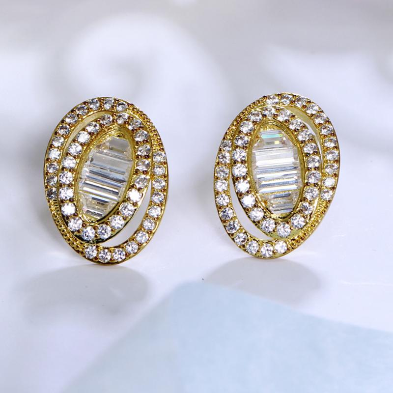 Stud Oval Earrings Setting With Cubic Zirconia Lead Free Women Fancy