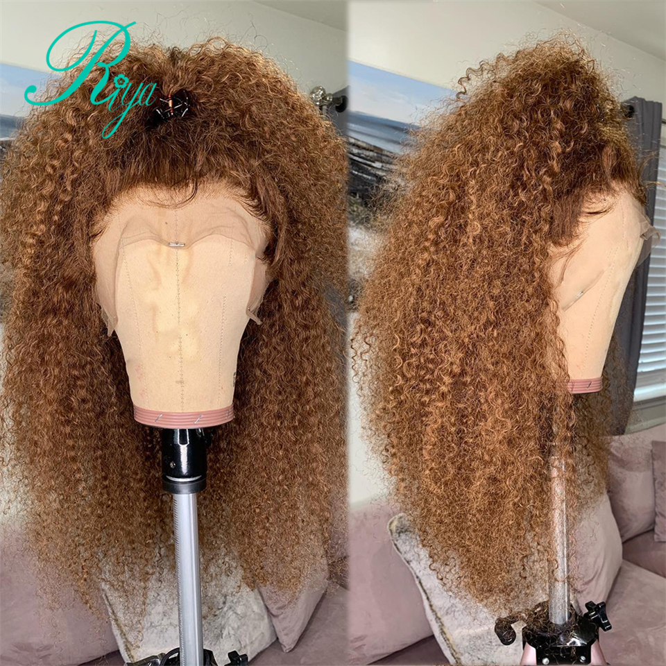 Light brown kinky Curly synthetic Lace Front Wig 180Density Glueless free Part Preplucked Brazilian Wigs Bleached Knots For Women