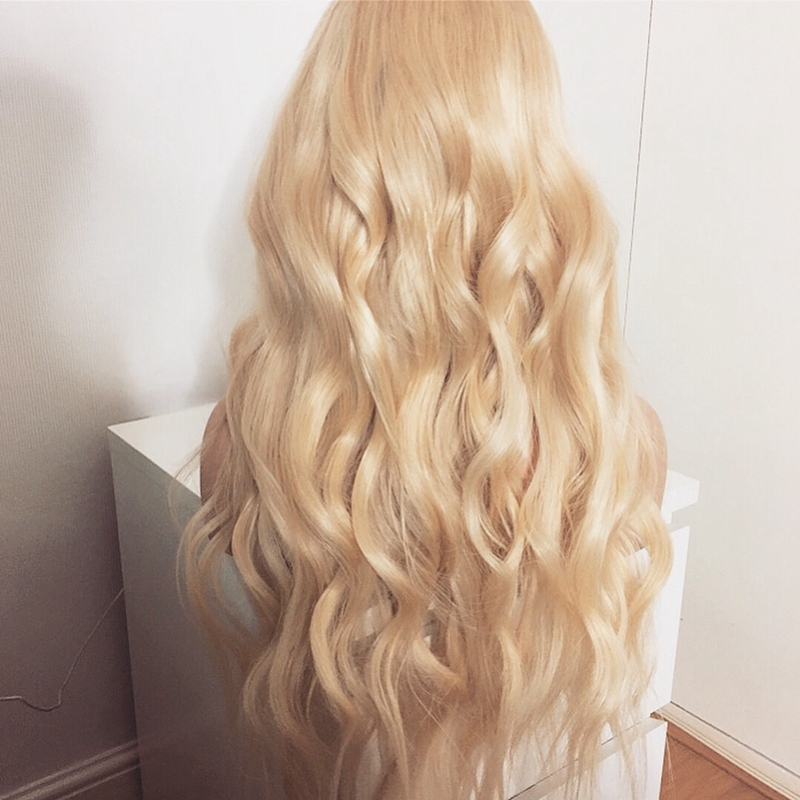 Hot beautiful long loose wave Simulation Human Hair wig africa american women style ombre blonde lace front wig synthetic heat resistant