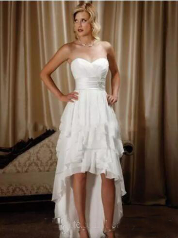 New Arrival Short Front Long Back Sweetheart Chiffon Wedding Dresses High Low Country Western Wedding Dresses Short Bridal Gowns
