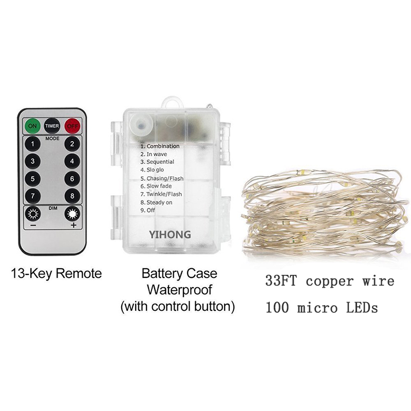 10M 33ft Silver Wire LED String Lights Fairy Garland Lamp Decorative Christmas With 8 Modes Remote Control Battery Powered