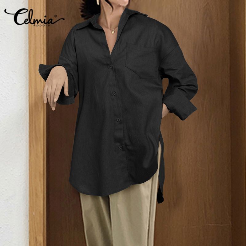 2020 Celmia Fashion Womens Shirts Denim Blouse Lapel Long Sleeve Casual Solid Asymmetric Tops Ladies Loose Blusas -5XL Buttons, Black
2020 Celmia Fashion Womens Shirts Denim Blouse Lapel Long Sleeve Casual Solid Asymmetric Tops Ladies Loose Blusas -5XL Buttons, Black