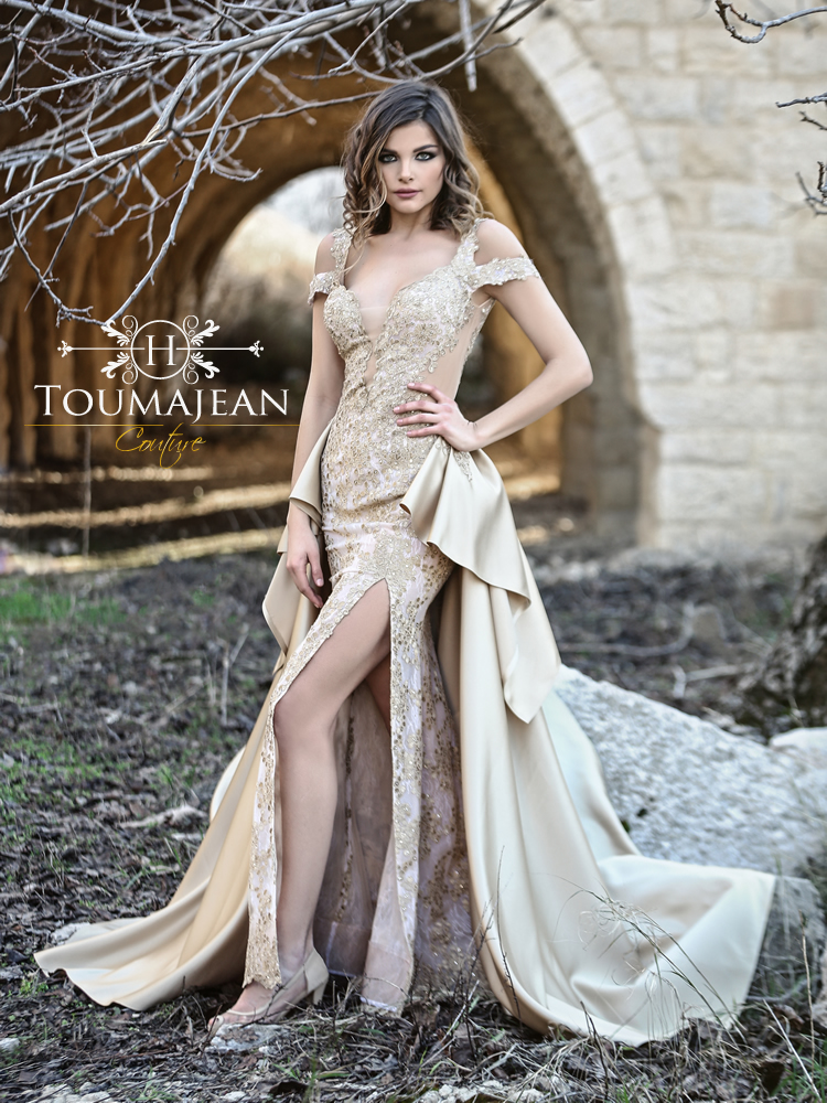 Toumajean Vintage Mermaid Prom Dresses Thigh High Slits Lace Applique Sequined Evening Gowns with Detachable Train Special Occasion Dresses