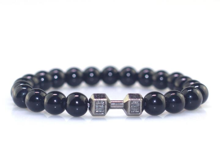 Shiny Dumbbell Bracelet Couple Bracelet Fitness Dumbbell Black Shiny Beaded Bracelet WY357