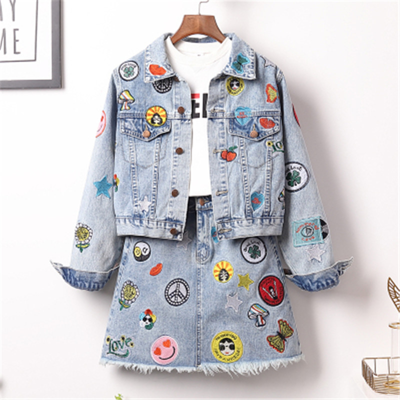 S- Plus size Office Women Fashion Two Piece Set Sweet Embroidery Applique Denim Jacket Coat & Mini Denim Skirt Suit 2020, Picture color
S- Plus size Office Women Fashion Two Piece Set Sweet Embroidery Applique Denim Jacket Coat & Mini Denim Skirt Suit 2020, Picture color