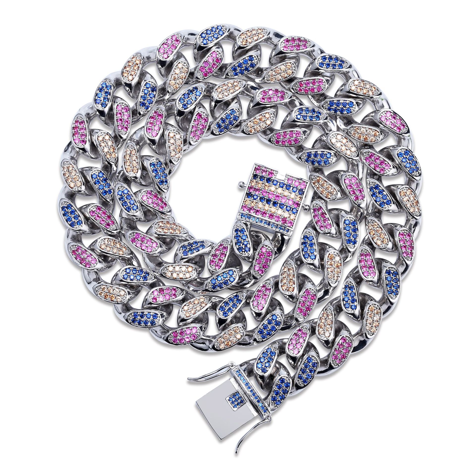 18K Gold Mens Hip Hop Cuban Link Chain Necklace 18mm Full Diamond Multicolor Iced Out Miami Rock Choker Rapper Curb Chains Jewelry Gifts for Boys Whol