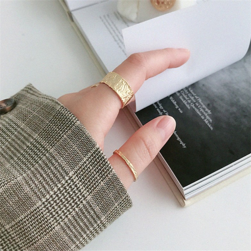 New 100% 925 Sterling Silver Irregular Concave Convex Foil Open Size Rings For Women Fashion Wide Adjustable Statement Ring