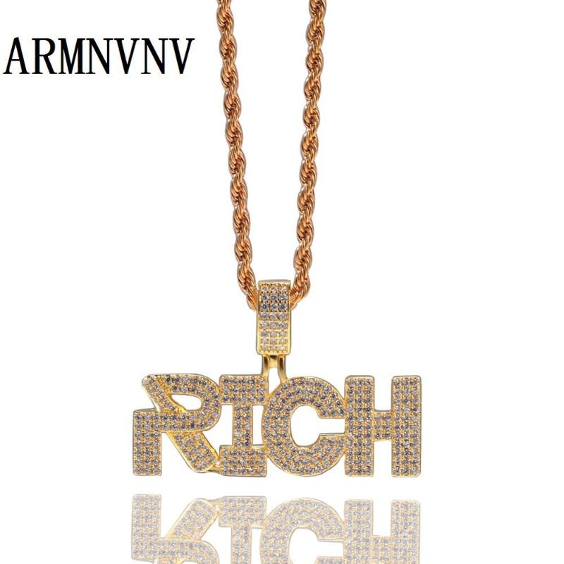 Pendant Necklaces ARMNVNV Letter Rich Necklace Hip Hop Full Iced Out Cubic Zirconia Gold Sliver CZ Stone
Pendant Necklaces ARMNVNV Letter Rich Necklace Hip Hop Full Iced Out Cubic Zirconia Gold Sliver CZ Stone