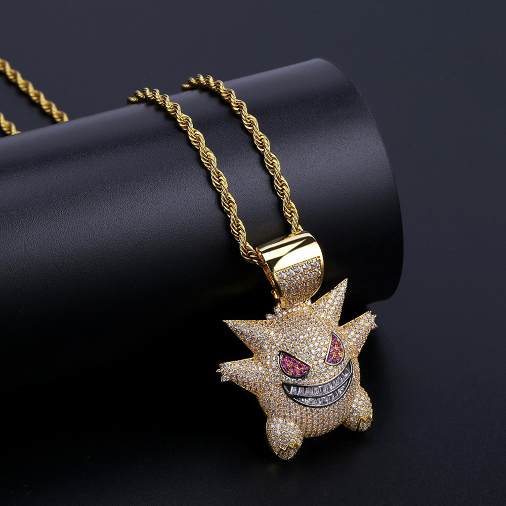 Funny Wizard Pendant Necklace Hip Hop Full Cubic Zirconia with Silver Gold Twist Chain Necklace Jewelry