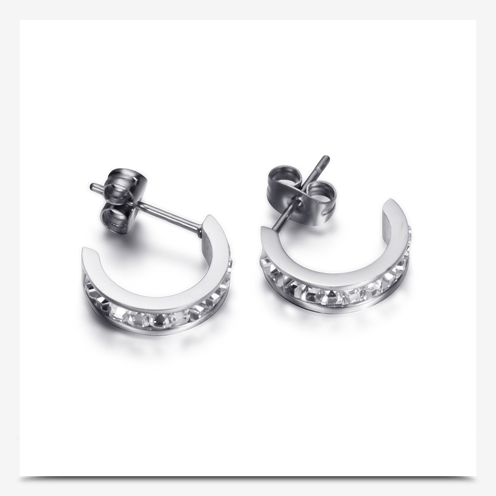 Fashion Titanium Steel Stud Hoop Earrings New Style White Zircon 18k Gold Plated Earring Jewelry Wholesale