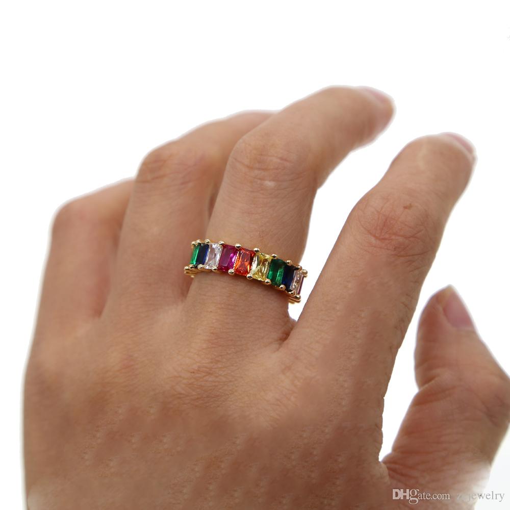 New women rainbow color engagement band rings for women Luxury gorgeous european lady jewelry paved full cz eternity bands ring