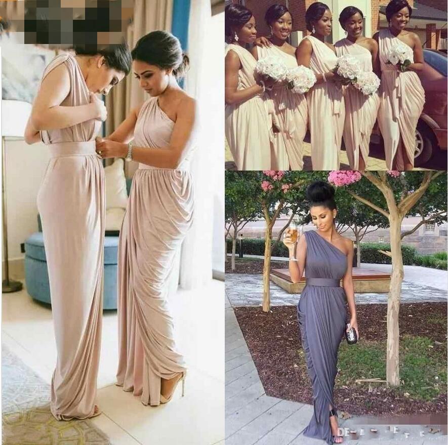 2019 New Pale Dusty Pink Country Bridesmaid Dresses Cheap One-shoulder Long Modern Elegant Maid of Honor Wedding Guest Party Dresses
