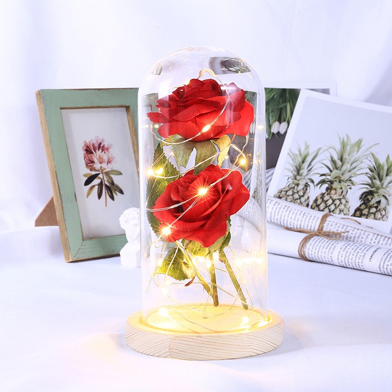 Beautiful Simulation Red Rose Led Light Glass Cover For Wedding Party Valentine's Day Romantic Gift Decoration Artificial Flower, Brown base
Beautiful Simulation Red Rose Led Light Glass Cover For Wedding Party Valentine's Day Romantic Gift Decoration Artificial Flower, Brown base