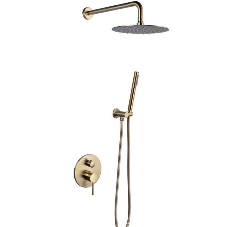 Brushed Gold Solid Brass 10 inch Shower Head Shower Faucet Wall Mounted Shower Arm Mixer Water Set
Brushed Gold Solid Brass 10 inch Shower Head Shower Faucet Wall Mounted Shower Arm Mixer Water Set
