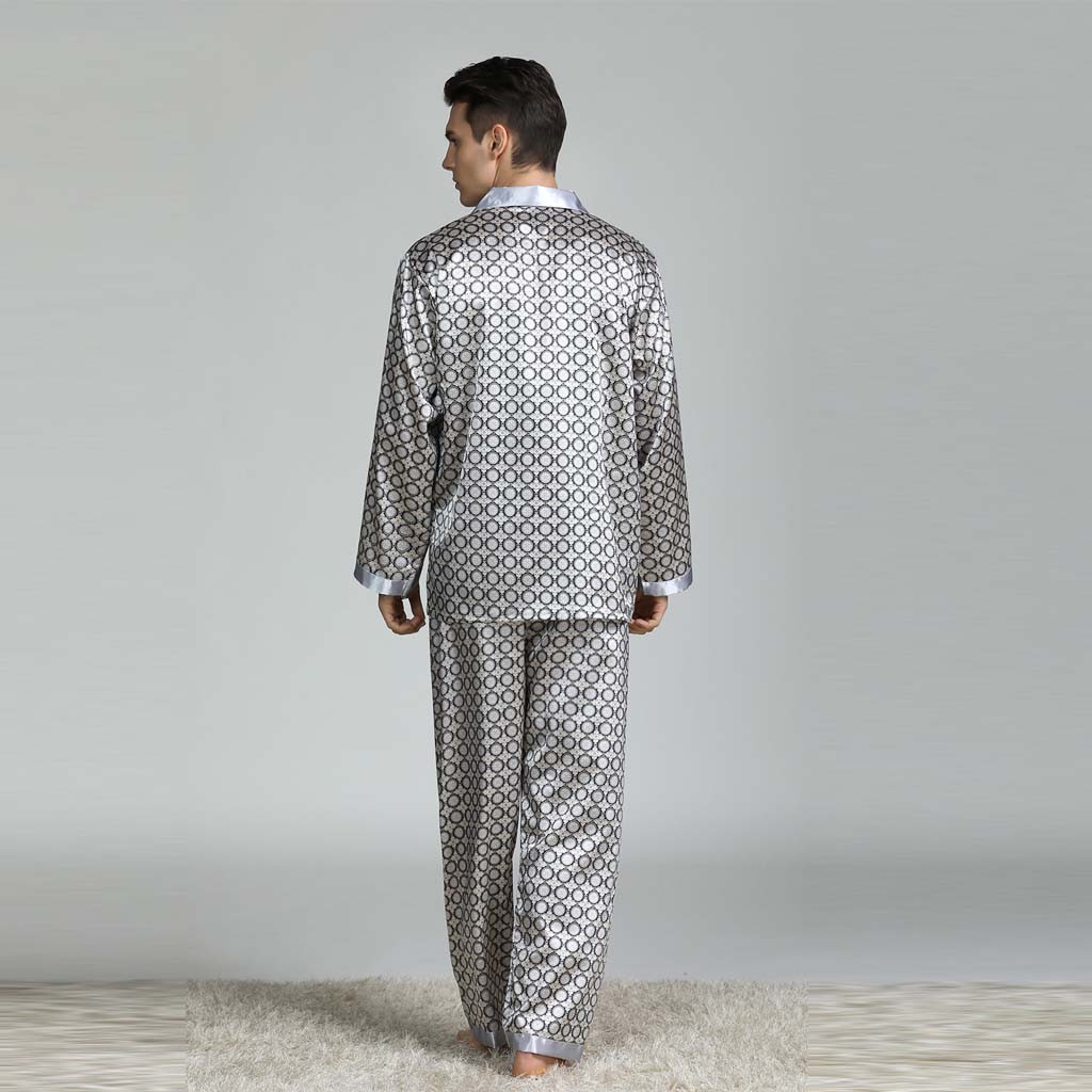2019 Silk Men Pajama Sets Sleep Solid Satin Sleepwear Men Summer Suit Full Sleeve Silk Pyjama Men Pyjamas Male#g2 V191216