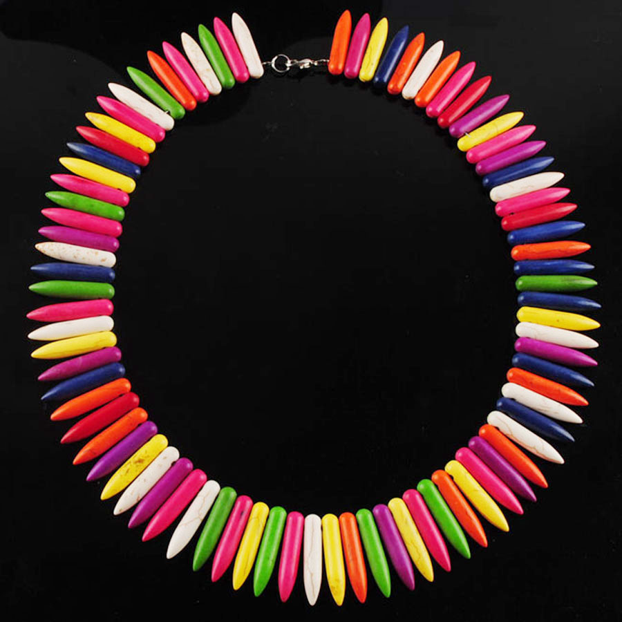 WOJIAER Howlite Turquoise Gem Stone Beaded Graduated Stick Spike Choker Necklaces Beads 16 Inches Charm Jewelry BH303