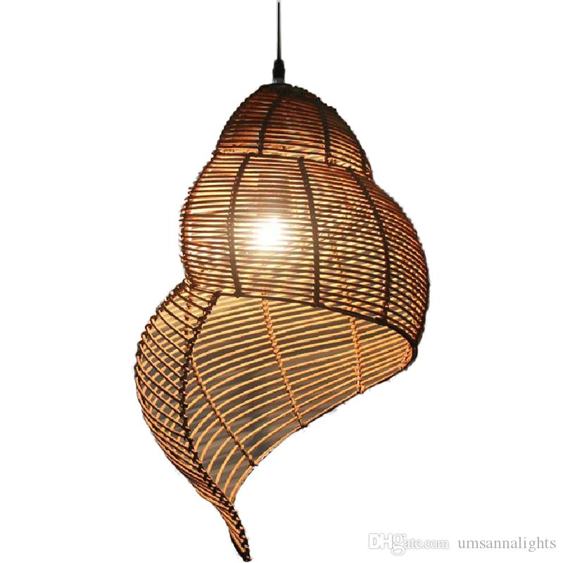 Southeast Asian Bamboo Pendant Lights Fixture Pastoral Rattan Escargot Pendant Lamps Hotel Restaurant Dining Room Cafes Pub Bar Hanging Lamp