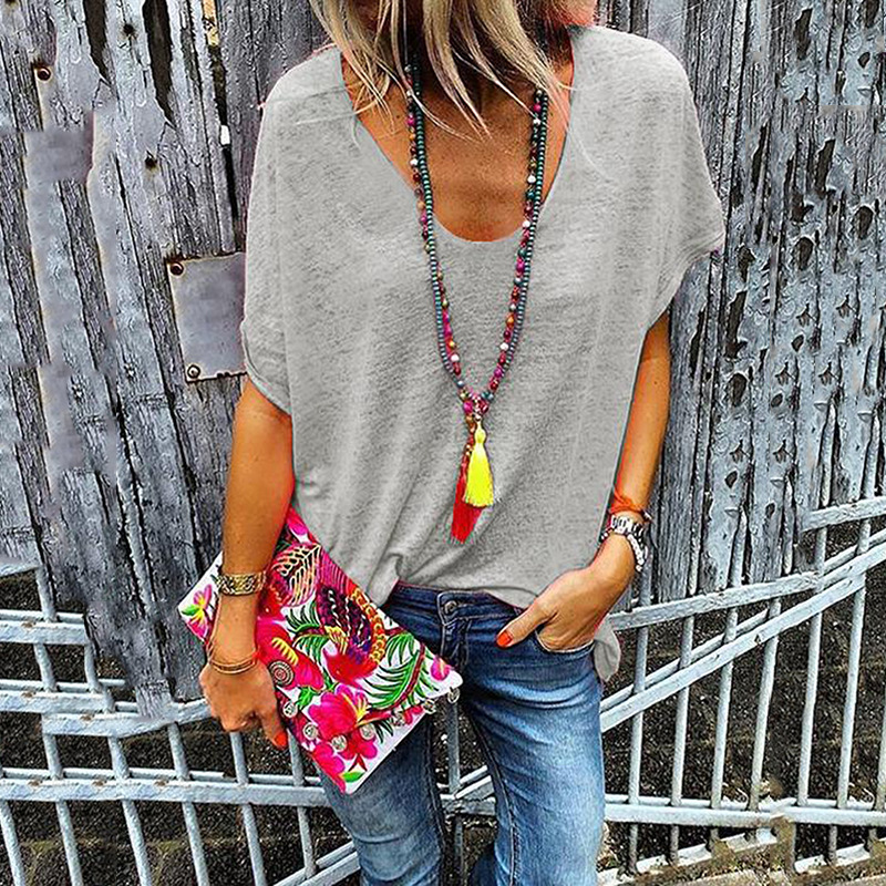 2021 European solid color V-neck short-sleeved T-shirt bottoming shirt black gray red yellow white blue support mixed batch