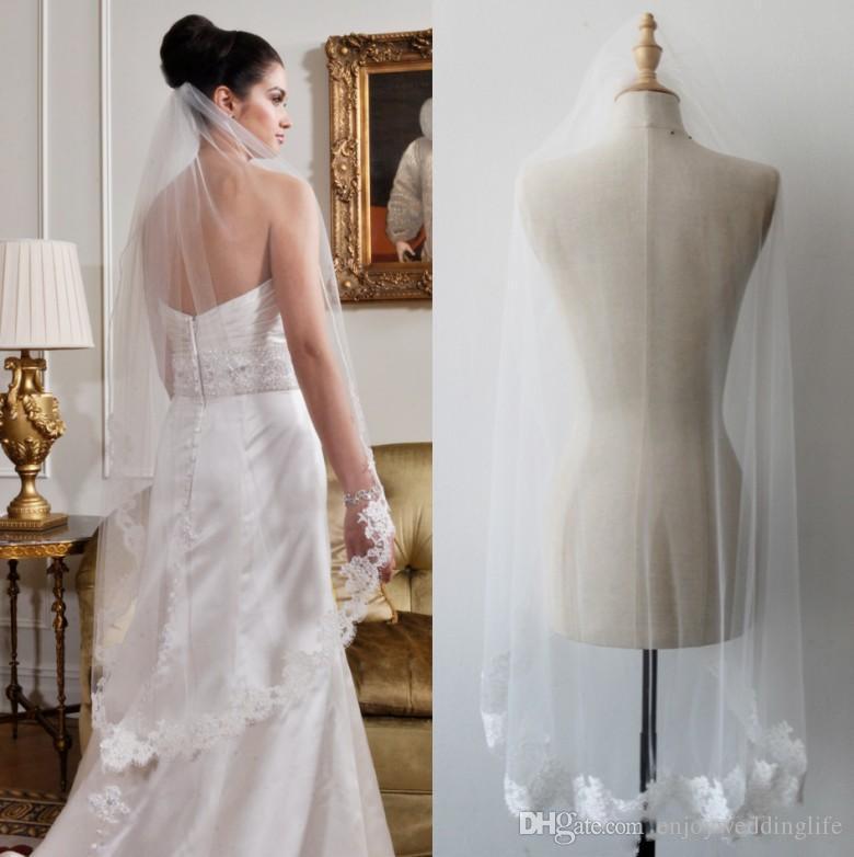 Cheap Short 1M One Layer Bridal Wedding Veils with Comb White/Ivory Appliqued Bridal Veils Free Shipping CPA815