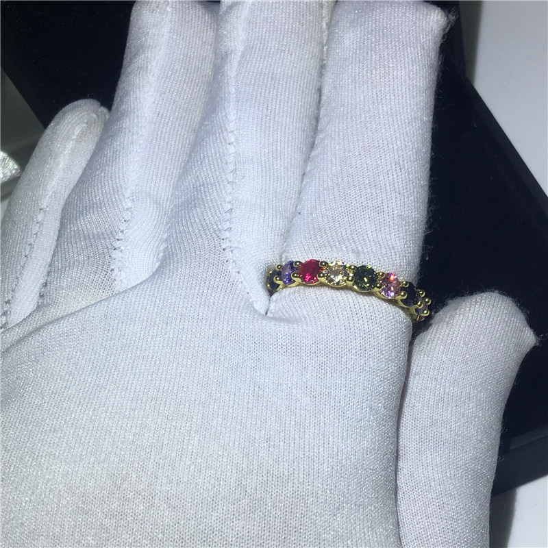 Eternity Promise Ring Mutil color 4mm Diamond cz Yellow Gold Filled 925 Silver Wedding Band Rings for women Party Jewelry
