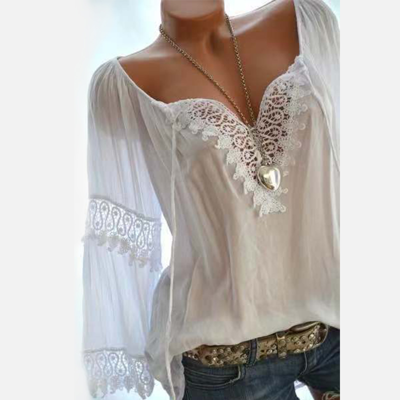 Lace Womens Long Sleeve Shirt Top Patchwork White Feminine Blouse Plus Size 5XL 2019 Summer Streetwear Shirts Sexy Blouses Women от DHgate WW