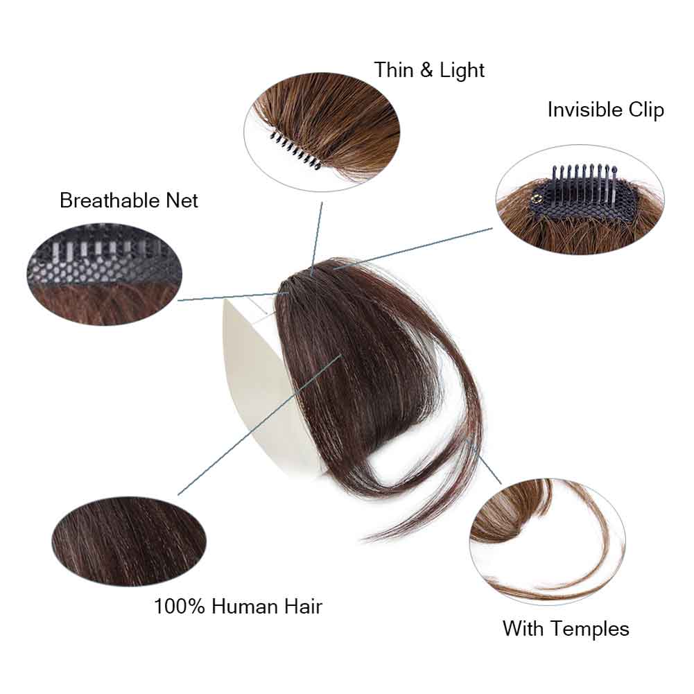 100 Human Hair Bangs Hand Tied Hair Fringe Hairpiece Clip in Air Bangs With Temple For Women