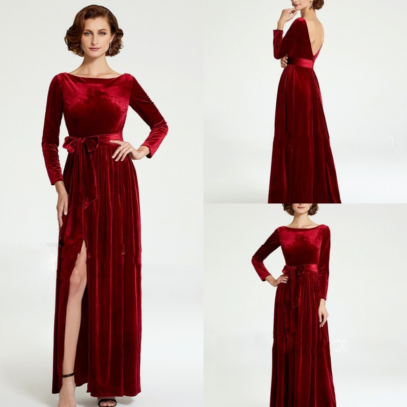 Red Glamorlous Mother Of The Bridal Dresses Scoop Long Sleeve Bow Backless Velvet Prom Dress Floor Length Mother Dresses
Red Glamorlous Mother Of The Bridal Dresses Scoop Long Sleeve Bow Backless Velvet Prom Dress Floor Length Mother Dresses