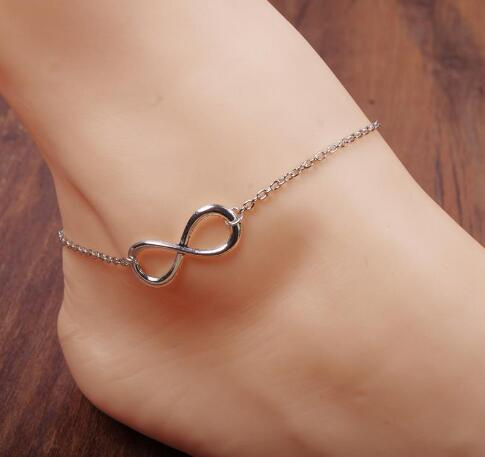 Gold Infinity Charm Anklets Bracelets With Classic 8 Foot Chain Barefoot Sandals Jewelry For Women Beach Pool Party Ankle Bracelet GB1692