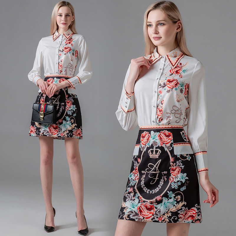 Luxury Vintage Women's Two Piece Dress Runway Floral Print Long Sleeve Shirt+ Skirt Suit Dress Ladies Designer Bodycon Dress Two Piece Sets, White
Luxury Vintage Women's Two Piece Dress Runway Floral Print Long Sleeve Shirt+ Skirt Suit Dress Ladies Designer Bodycon Dress Two Piece Sets, White