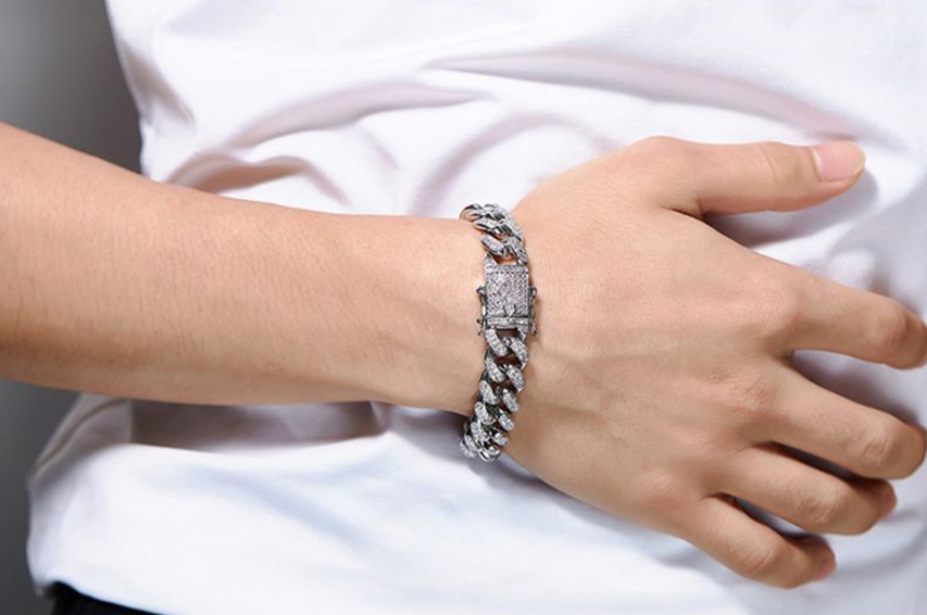 2019 New Arrival Hot Sale Hip Hop Vintage Jewelry Real White&Gold Fill Cuban Pave 5A Cubic Zirconia Stunning Men Women Bracelet