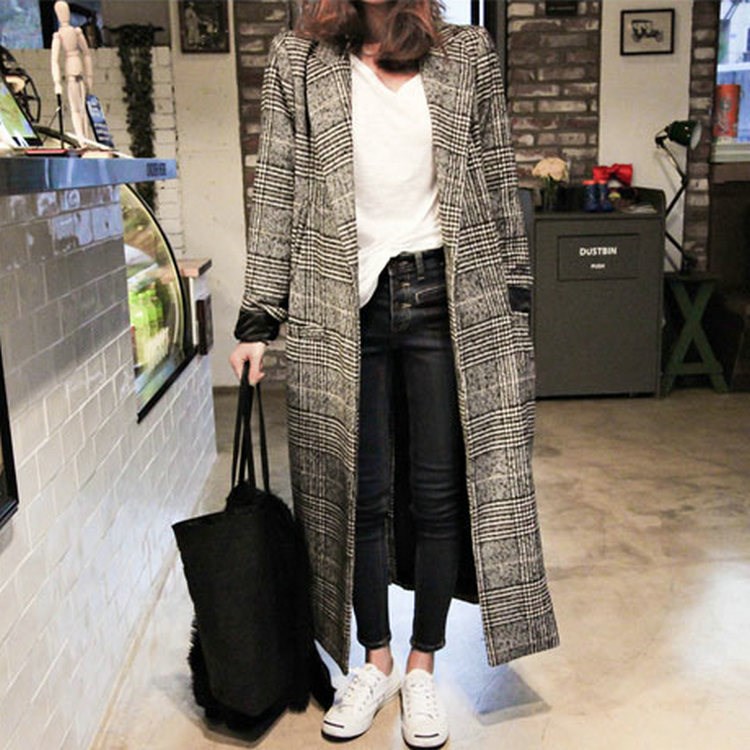 Winter Autumn Elegant Women Korean Office Lady Long Plaid Coat Loose Oversized Warm Wool Blends Overcoat Casual OL Trench Coat, Gray
Winter Autumn Elegant Women Korean Office Lady Long Plaid Coat Loose Oversized Warm Wool Blends Overcoat Casual OL Trench Coat, Gray