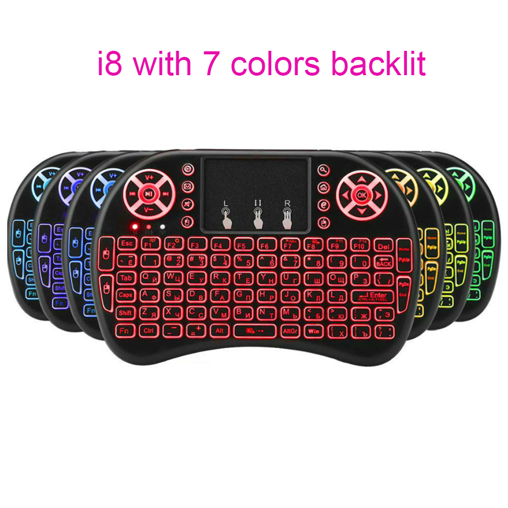 i8 keyboard 7 Colors Backlit English 2.4GHz Wireless Keyboard Air Mouse Touchpad for Android TV BOX Mini PC Projector