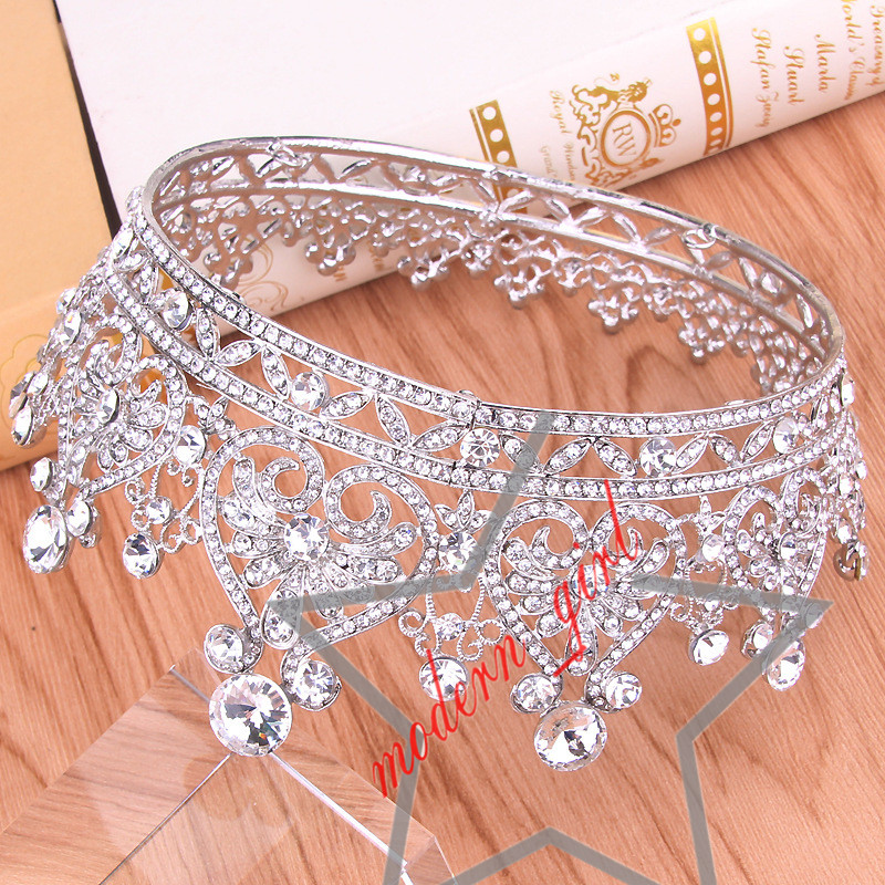 Gorgeous Princess Big Wedding Crowns Bridal Jewel Headpieces Tiaras Women Silver Metal Crystal European Headpieces Jewelry Bridal Accessorie