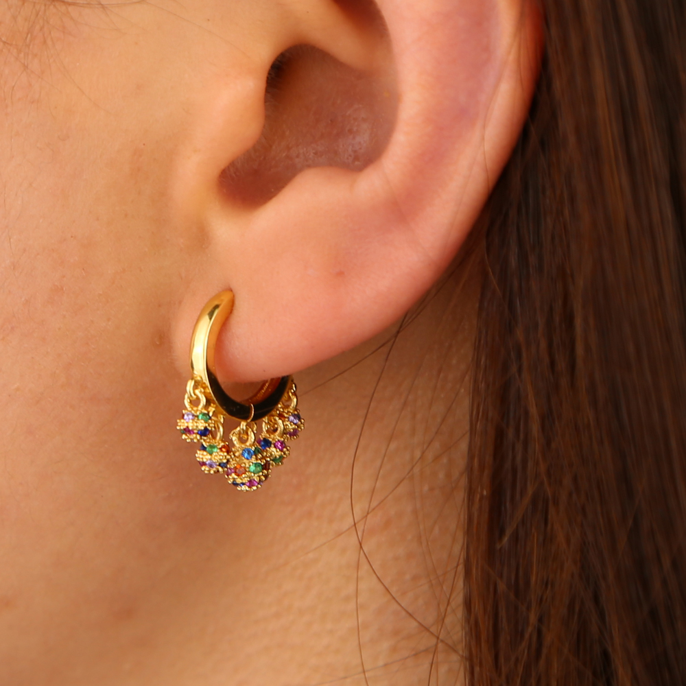 colorful disco ball charm elegance 2019 new women jewelry Small hoops floating ball charms trendy earring Gold