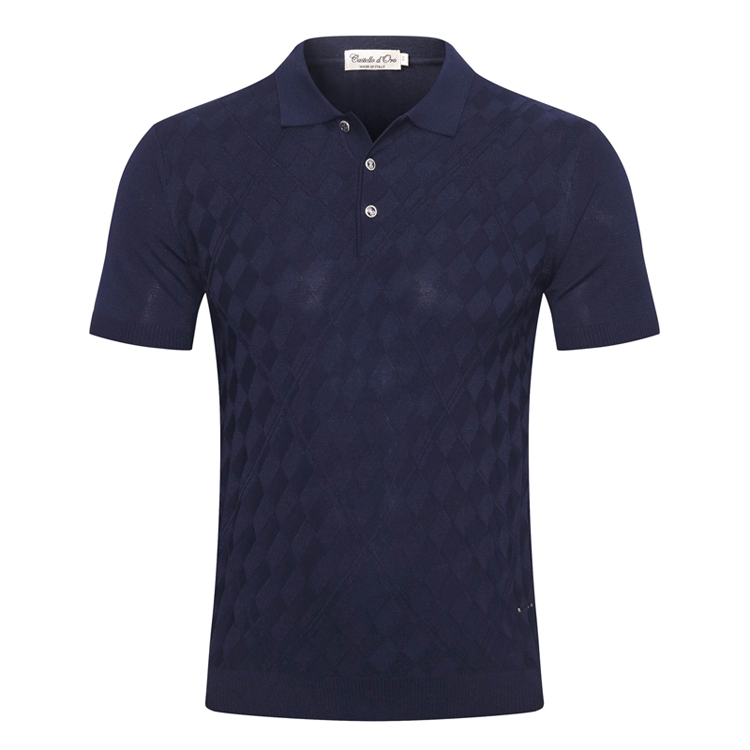 

Castello d'Oro Polo Shirts Silk Short Sleeve Shirt men 2020 New Summer thin Business casual zipper elasticity big size M-5XL embroidery, Navy blue