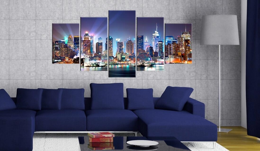 ( No Frame)5PCS/Set Modern Urban Architecture City in the Spotlight Art Print Poster Frameless Canvas Painting Wall Picture Home Decoration