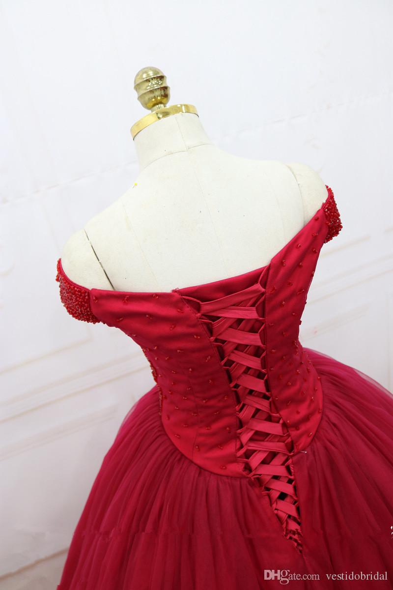 Real Picture Red Quinceanera Dress Cheap 2019 V Neck Beaded Corset Sweet 16 Dresses Party Evening Wear Vestido De 15 Anos Pageant Gowns