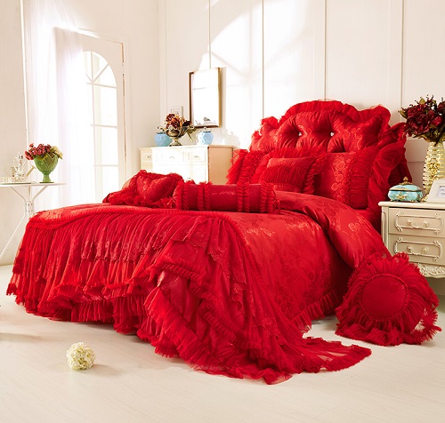 satin jacquard bedding sets cotton lace bedclothes queen king size 4/8 pcs decorative bedskirt+pillowcase+duvet cover set